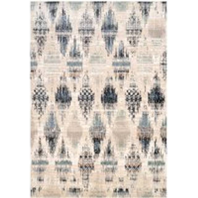 Beige Navy Distressed Diamond Trellis Area Rug - 80cm x 150cm
