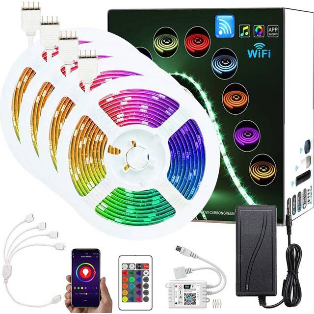 65.6ft (4x5M) Smart App Control LED Strip Lights WIFI 5050 RGB 360 LEDs Work with Alexa Google with Adapter Kit DC12V