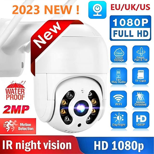 New HD 1080P Wireless PTZ Outdoor Camera IP 2MP Surveillance AI Waterproof Infrared Night Vision Tracking Wifi Outdoor Security CCTV EU Plug