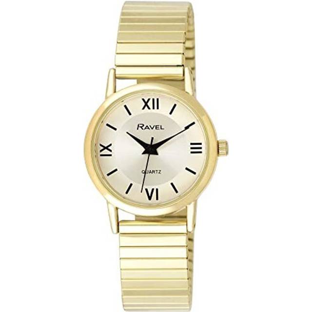 Gents easy read watch with gold expander & silver face by ravel r0208.44.1