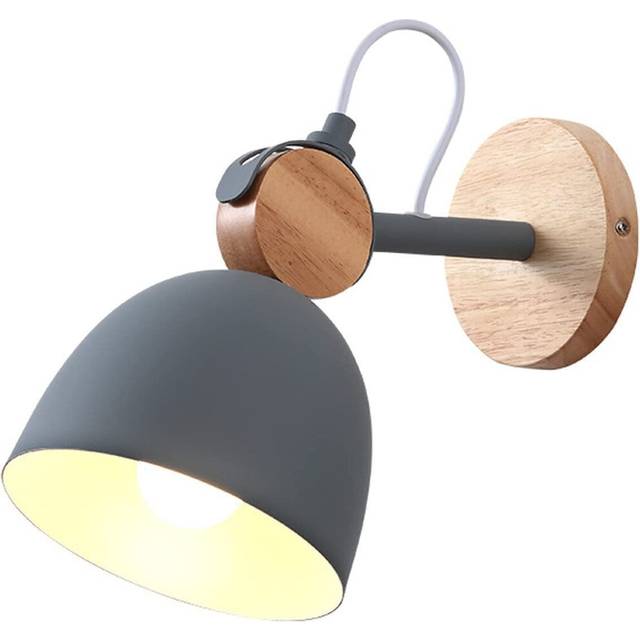 Nordic Modern Wall Sconce Metal Wood Wall Light Simple Minimalist Style Indoor Wall Lamp Gray E27 Bulb for Bedroom Cafe Office