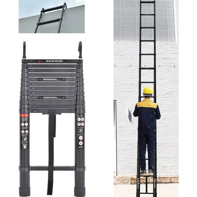 5M Aluminium Ladder Telescopic Ladder with Hooks Multi-Purpose Folding Extensionable Straight Ladders Capacity 150kg/330lb