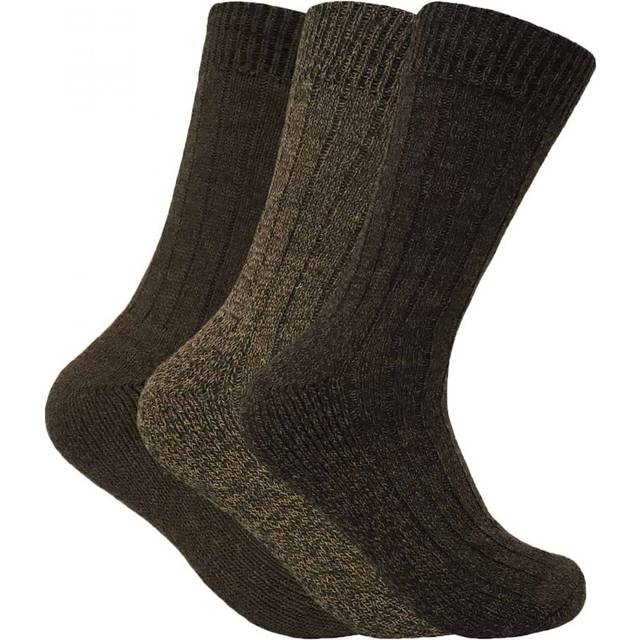 (6-11 UK, Brown) 3 Pairs Mens Cushioned Sole Wool Blend Walking Hiking Socks for Boots