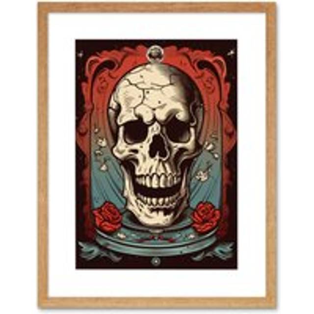 Wall Art Print Cracked Skull in a Glass Jar Tattoo Ink Body Art Rockabilly Americana 50s Artwork Framed 9X7 Inch - Beige - W7 inch x H9 inch