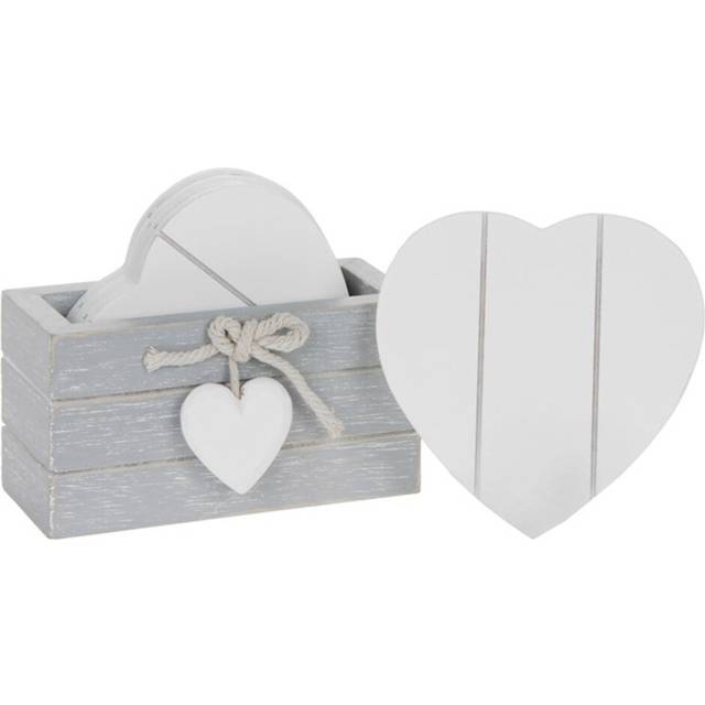 Joe davies set of 6 wooden heart drink coasters with provence grey storage stand