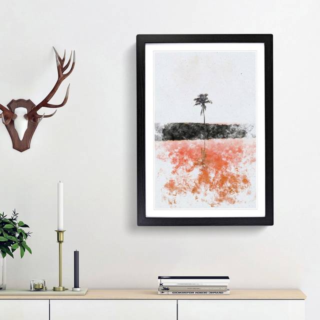 Reflection of a Palm Tree in Hawaii - Picture Frame Painting Print - Black Framed (45cm H x 33cm W x 2cm D)