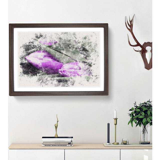 Bunch of Purple Tulips - Picture Frame Painting Print - Walnut Framed (62cm H x 87cm W x 2cm D)
