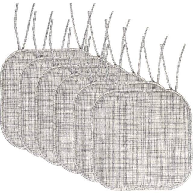 Sweet Home collection chair cushion Memory Foam Pads with Ties Honeycomb Pattern Slip Non Skid Rubber Back Rounded Square 16 x 16 Seat cover, 6 Pack,