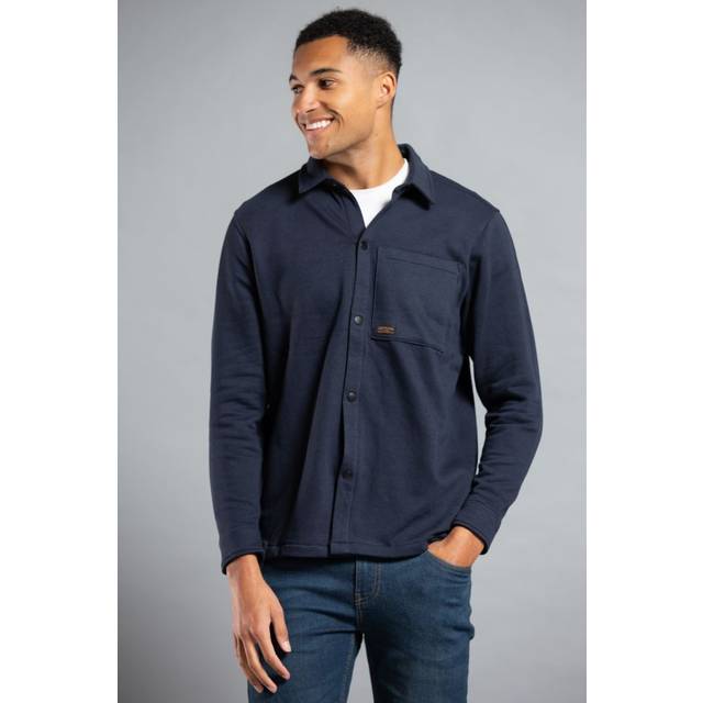 Tokyo Laundry Mens Navy Cotton Blend Brush-Back Fleece Long Sleeve Shirt - Size Large