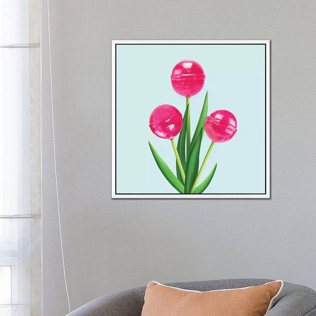 Lollipop Tulips by Paul Fuentes - Graphic Art Print on Canvas - White Framed (66.04 cm H x 66.04 cm W x 4.445 cm D)