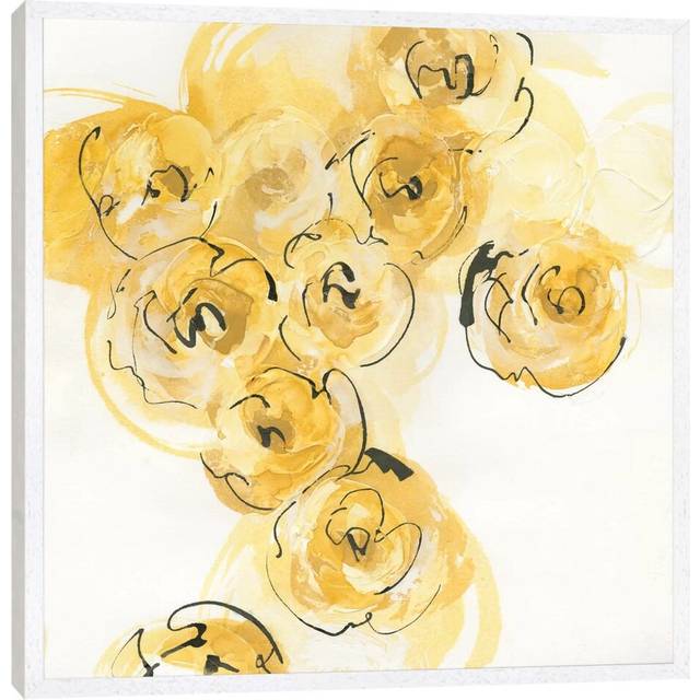 'Yellow Roses Anew I' Graphic Art on Wrapped Canvas - White Floater Framed (93.98 cm H x 93.98 cm W)