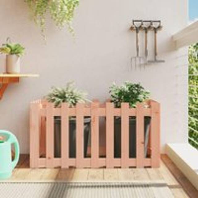 Garden Raised Bed with Fence Design 100x50x50 cm Solid Wood Douglas - Brown - One Size