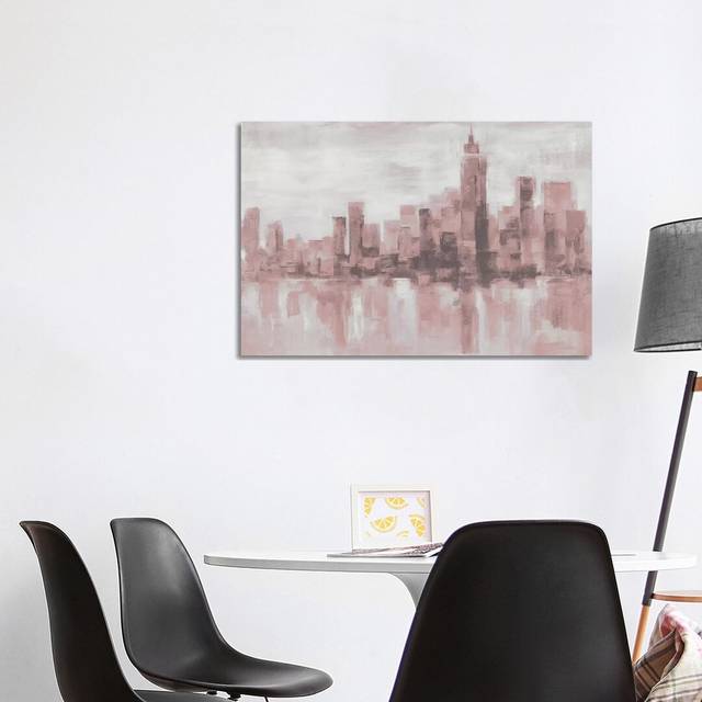 Misty Day In Manhattan Pink Gray by Silvia Vassileva - Wrapped Canvas Painting Print (101.6 cm H x 66.04 cm W x 3.175 cm D)