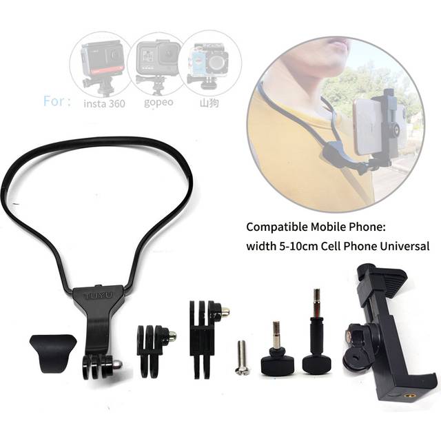 Gopro halsh&#xE5;llare montering handsfree lazy neck h&#xE5;llare b&#xE4;rbar smartphone monteringsf&#xE4;ste f&#xF6;r xiaomi samsung insta 360 tillbeh&#xF6;r - Svart-f&#xF6;r-telefon