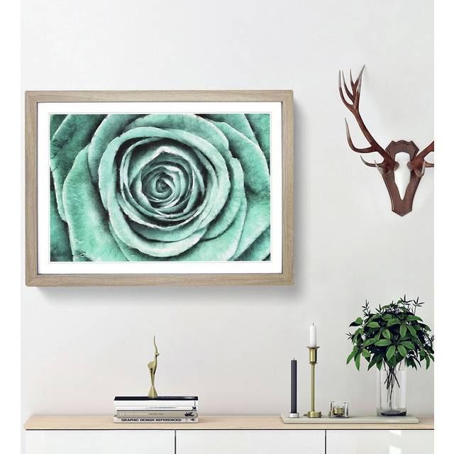 Mint Green Rose - Picture Frame Graphic Art Print - Oak Framed (62cm H x 87cm W x 2cm D)