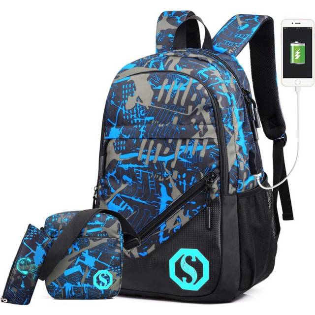 Ultra Light Water Resistant Boy School Backpack Set 3 Pieces School Bags Set for Teenage Boys Casual Daypack+Small shoulder bag+Pencil Case (3 PCS)