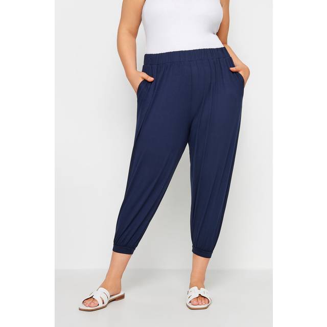 Yours Curve Navy Blue Cropped Jersey Harem Joggers, Women's Curve & Plus Size, Yours - 26-28