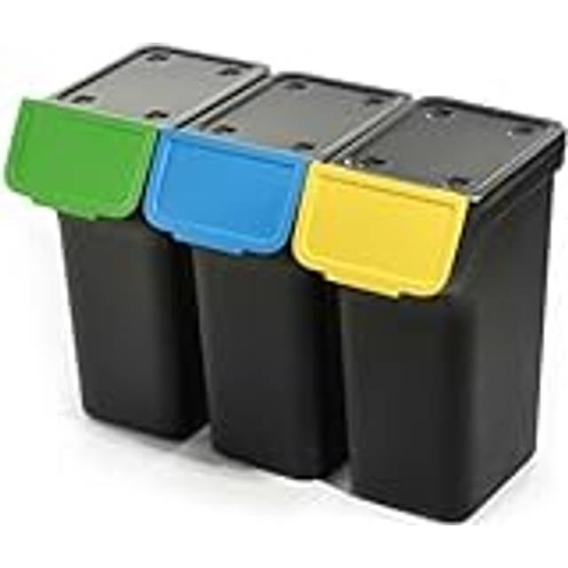 KADAX Avfallsbehållare med lock, papperskorg av plast, papperskorg för avfallsseparation, rektangulär avfallskorg med gångjärnslock (svart 3 x 25 L)