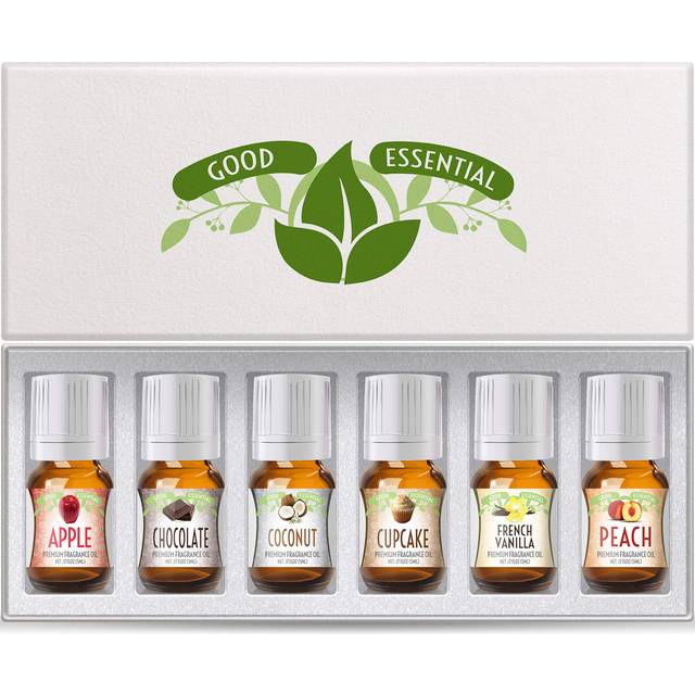 Good Essential Fragrance Oils - Set of 6 Scented Oils  Apple Chocolate Oil Coconut French Vanilla Oil Peach Cupcake Oil Aromatherapy  Perfume  Candles