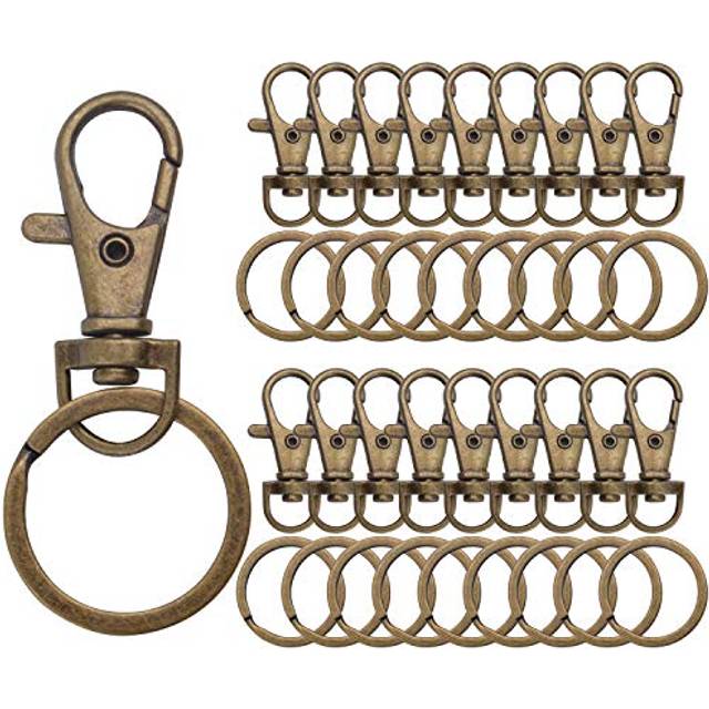 BronaGrand Bronze Lobster Claw Clasp Keychain 30 Pieces Swivel Clasps and 30 Pieces Keychain Rings for Craft Project Making