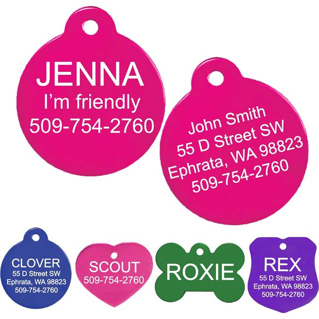GoTags Dog Tags  Personalized Engraved Dog and Cat ID Tags for Pets  Custom Engraved on Both Sides  Various Shapes Including Bone  Round  Heart  Bow T
