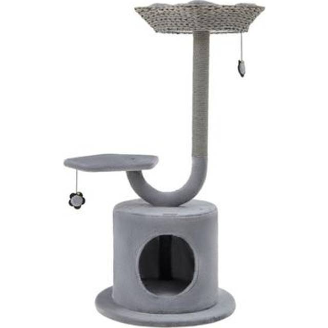 3-Tier Cat Tree with Raper Rope Covered Scratching Post-Grey