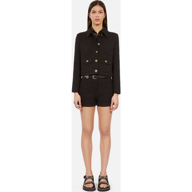 The Kooples Womens Black Flap-pocket Tweed-textured Stretch-wool Jacket 12 - BLACK