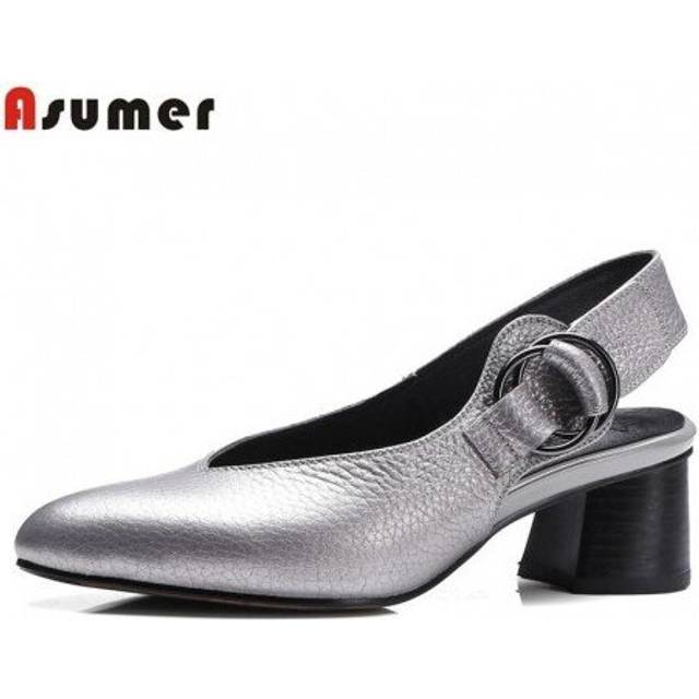 (wine red) ASUMER 2020 New fashion genuine leather shoes women pumps summer ladies high heels shoes party wedding shoes silver footwear