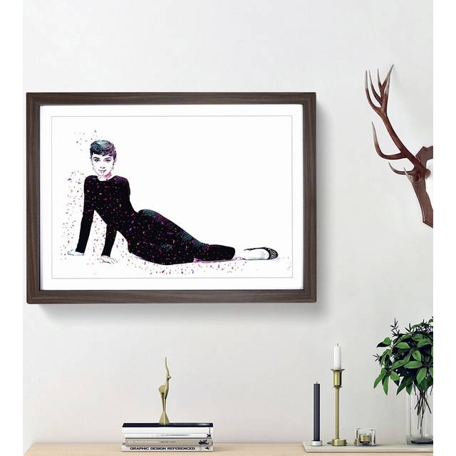 Audrey Hepburn in Abstract - Picture Frame Painting Print - Walnut Framed (48cm H x 65cm W x 2cm D)
