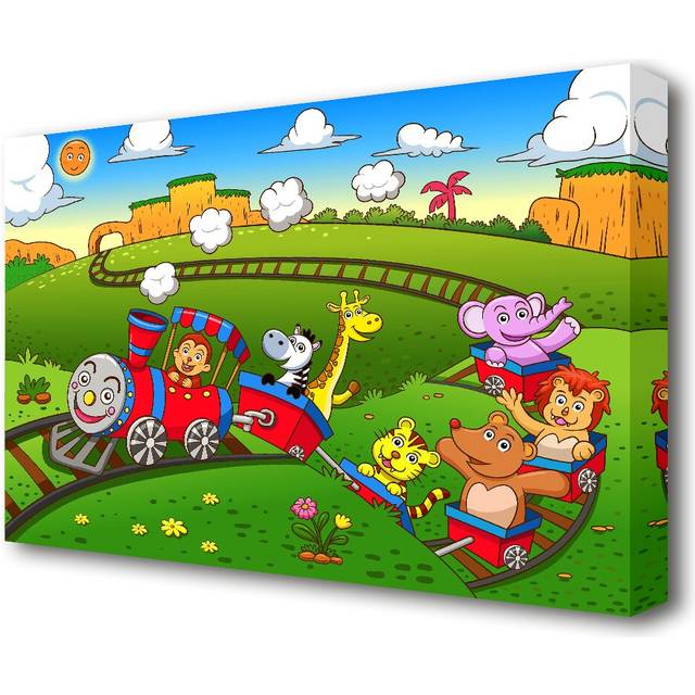 Happy Safari Train - Wrapped Canvas Graphic Art Print (35.6 cm H x 50.8 cm W)