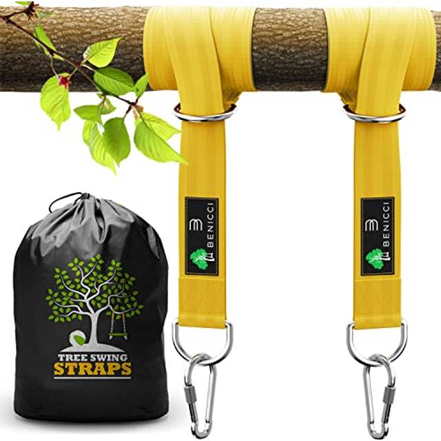 Benicci Safe Tree Swing Hanging Kit (Set of 2) - 10ft Long Straps with Two Alloy Carabiners and 2000 Lb Breaking Strength - Easy & Fast Installation f
