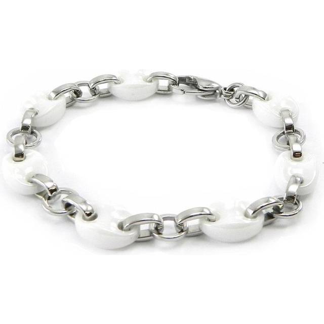 Les Trésors De Lily [I4722] - Ceramic steel bracelet 'Coffee Bean' silver white - 19 cm 15x10 mm white