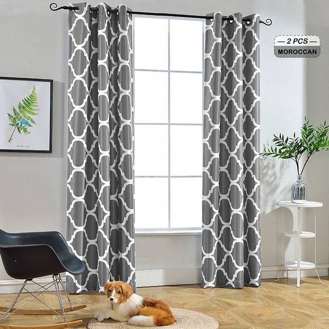 Melodieux Moroccan Fashion Thermal Insulated Room Darkening Blackout Grommet Curtains for Living Room  42 by 63 Inch  Grey (2 Panels)