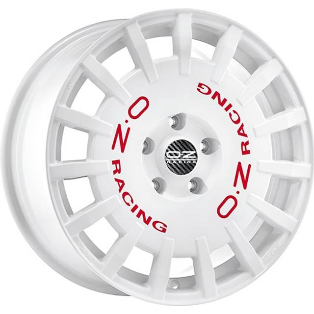 OZ Racing Rally Racing Alloy Wheels In Race White Red Lettering Set Of 4 - 18x7.5 Inch ET35 5x112 PCD White Red Lettering, White