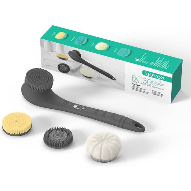 Electric Body Brush Back Scrubber Two-Way Rotating Brush Head 4 Accessories for Whole Body, Rechargeable Cordless IPX6 Waterproof Body Exfoliating
