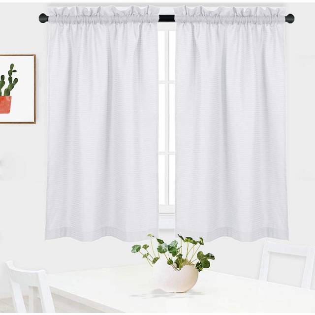 "NANAN White Curtains 54 inch Long Casual Weave Small Window Curtain Kitchen Bathroom Basement Bedroom Drapes - 30"" x 54"", White, Set of 2"