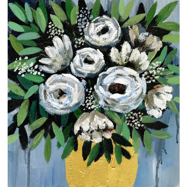 White Rose Bouquet - Painting Print - Wrapped Canvas (46cm H x 30cm W)