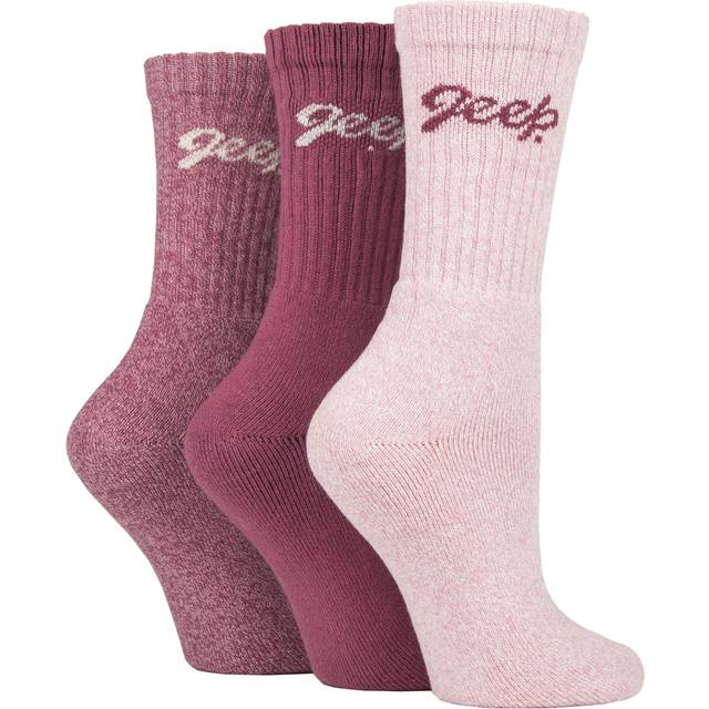 Women's 3 Pair Jeep Cushioned Foot Cotton Boot Socks Rose / Cream 4-8 Ladies - Pink