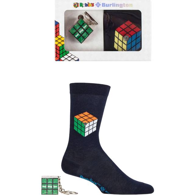 Mens 1 Pair Burlington Rubiks Cube Gift Boxed Cotton Socks with Keyring Cube 6.5-11 Mens - Multi Coloured