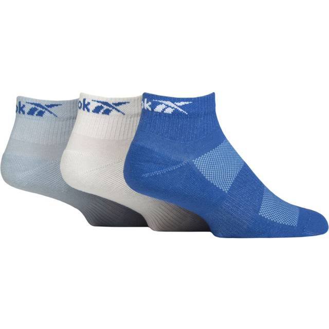 Mens and Women's 3 Pair Reebok Essentials Cotton Ankle Socks with Arch Support and Mesh Top Blue / White / Light Blue 8.5-10 UK