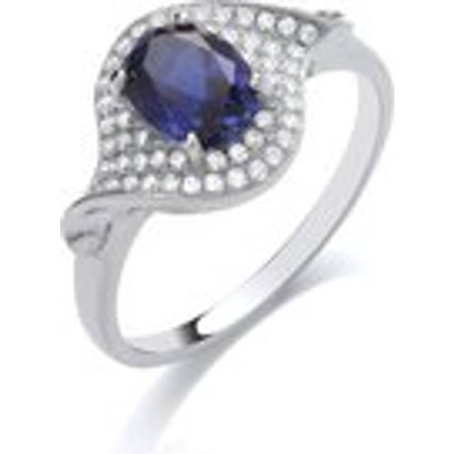 (N) Jewelco London Sterling Silver Sapphire-Blue CZ & Created Sapphire Fancy Ring Cocktail Ring - GVR893