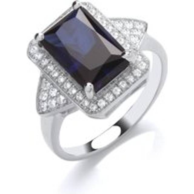 (O) Jewelco London Sterling Silver Sapphire-Blue CZ & Created Sapphire Ring Cocktail Ring - GVR897