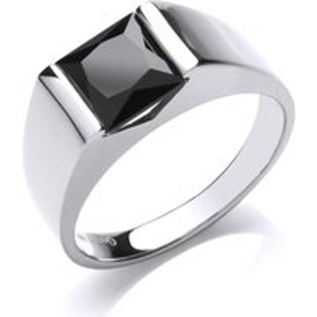 (Y) Jewelco London Mens Rhodium Plated Sterling Silver Black Square Onyx Bar Set Square Solitaire Signet Ring