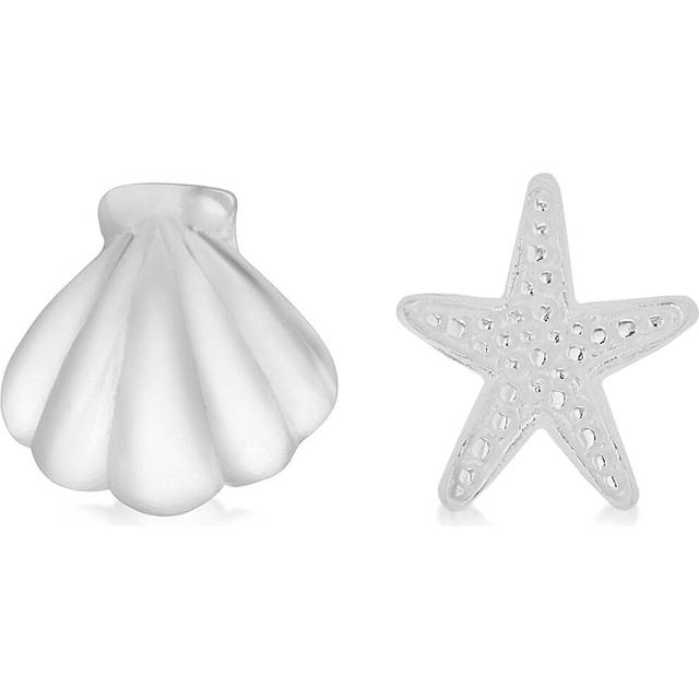Tuscany Silver Sterling Silver 'Starfish' & 'Shell' Asymmetric Stud Earrings