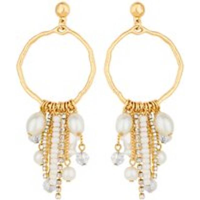 MOOD Mood Gold Cream Pearl And Bead Charm Drop Earrings
