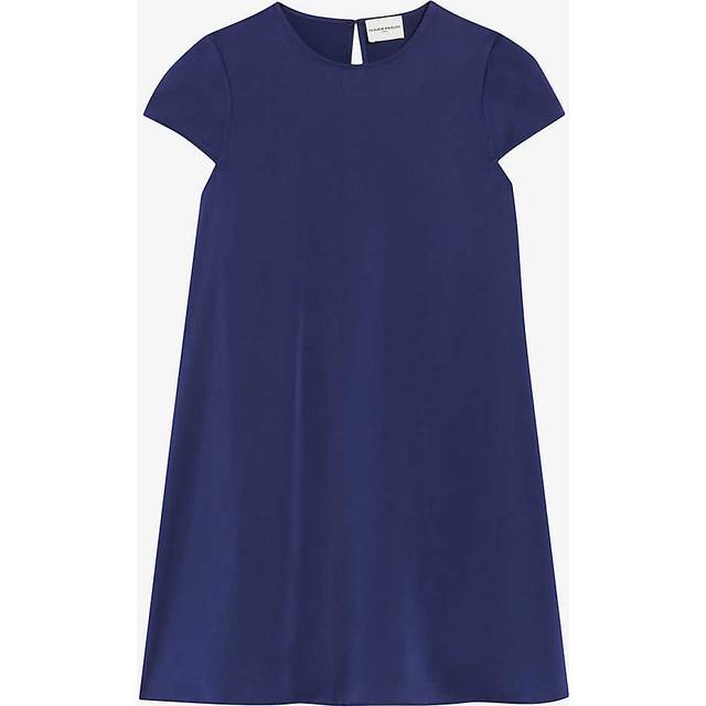 Claudie Pierlot Womens Bleus Round-neck Short-sleeved Satin Mini Dress 10