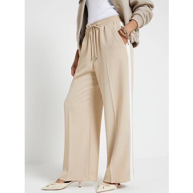River Island Petite Stribede joggingbukser med vide ben beige-Brun