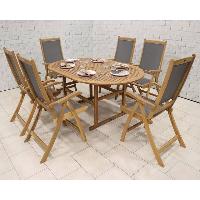 Royalcraft Turnbury table w/ 6 x Henley Reclining Armchair, Brown