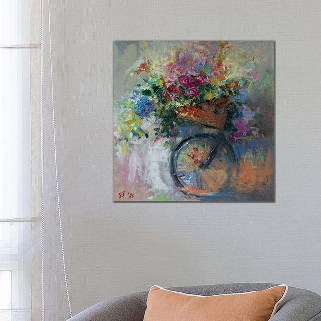 Bicycle Basket with Flowers by Katharina Valeeva - Wrapped Canvas Painting (66.04 cm H x 66.04 cm W x 1.91 cm D)