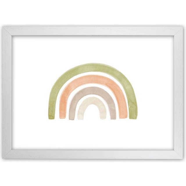Watercolour Rainbow I - Green - Graphic Art Print on Paper - White Framed Canvas (64cm H x 88cm W x 3cm D)